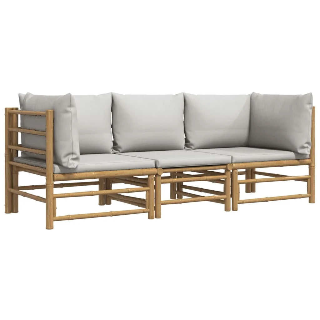 3 Piece Patio Set with Gray Cushions Bamboo K128
