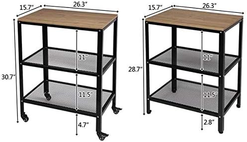 3-Tier Rolling Serving Cart with Metal Frame, Rustic Brown V35012
