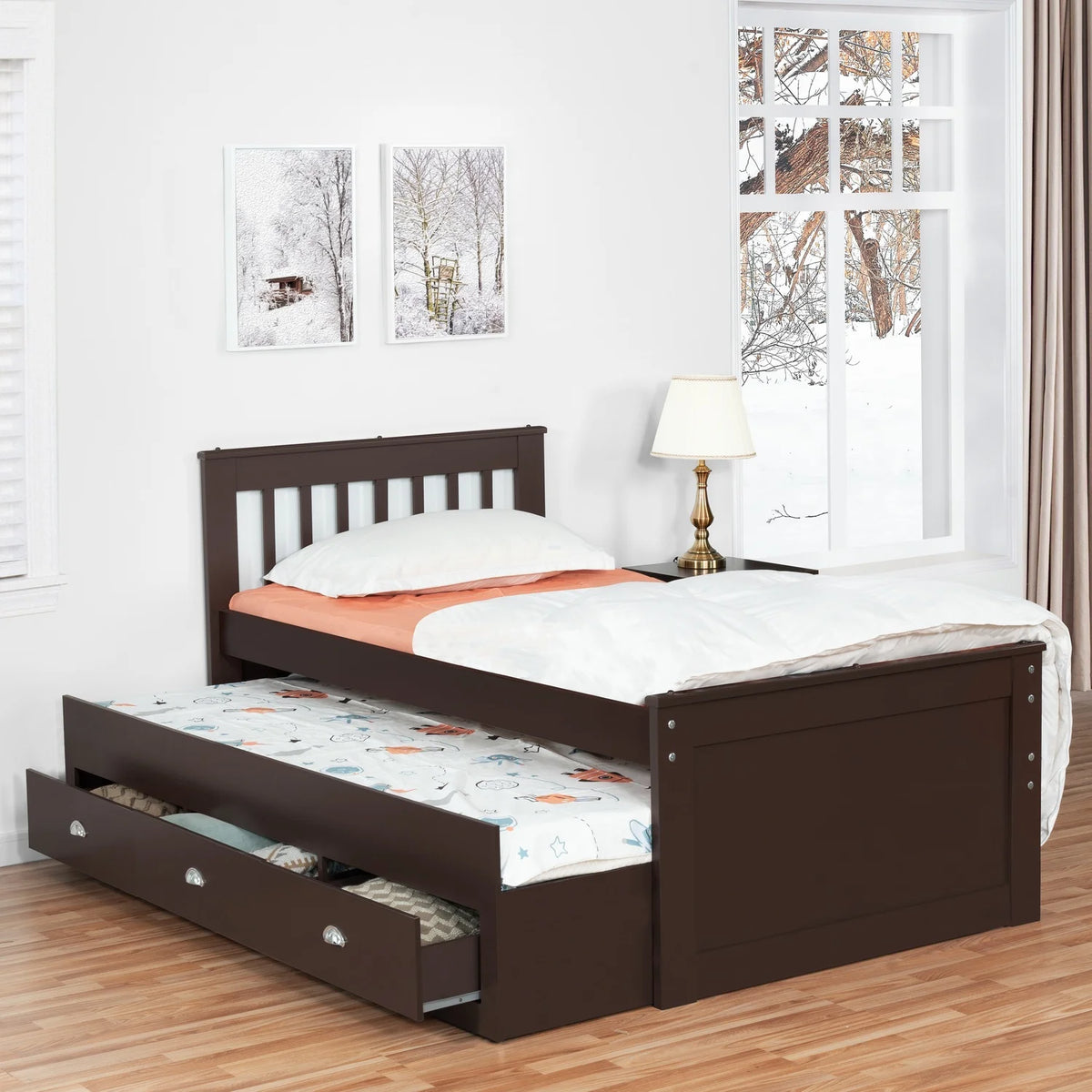 Twin Size Captain's Bed with Trundle and 3 Storage Drawers U169437