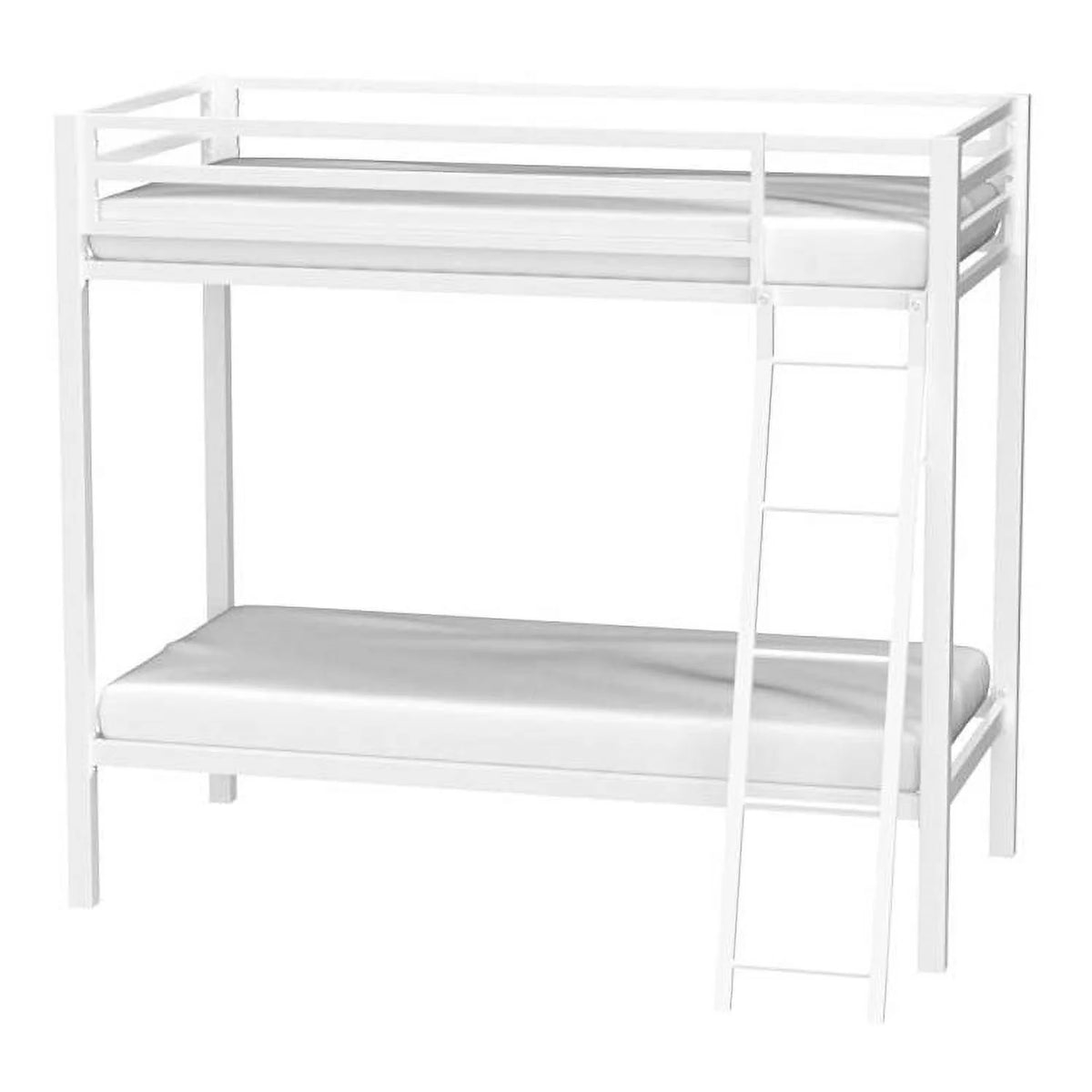 Twin over Twin White Metal Bunk Bed with Ladder K5186