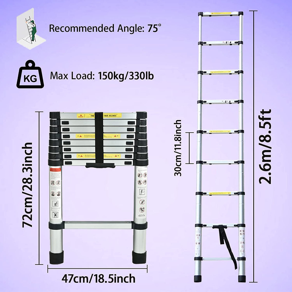 Telescoping Aluminum Extension Ladder 8.5FT K347637