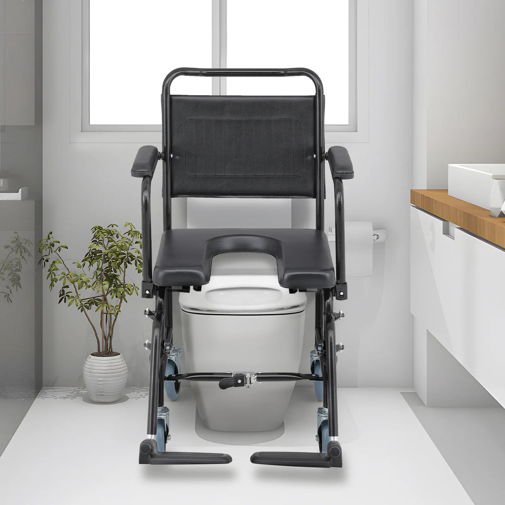 Commode Chair with Flip Up Armrests and 2 Locking Wheels W548823