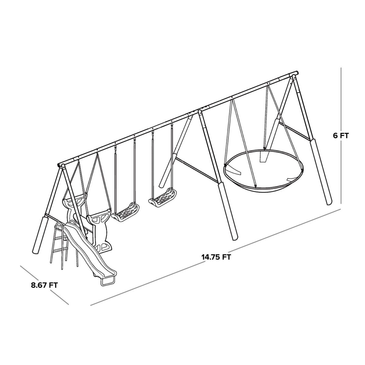 Metal Swing Set with Saucer Swing and Glider Swing V822