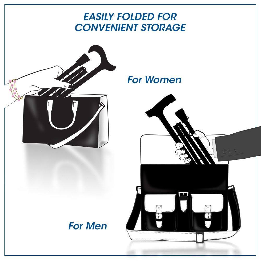 Chrome Plated Slim Line Walking Cane with Folding, Adjustable Black Aluminum Shaft X295