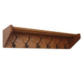 Medium Oak Wooden Shelf with 6 Black Hooks Q417024