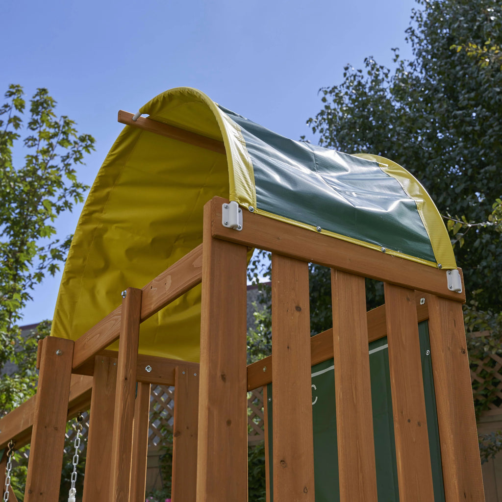 Wooden Outdoor Swing Set with Slide and Rock Wall N5341