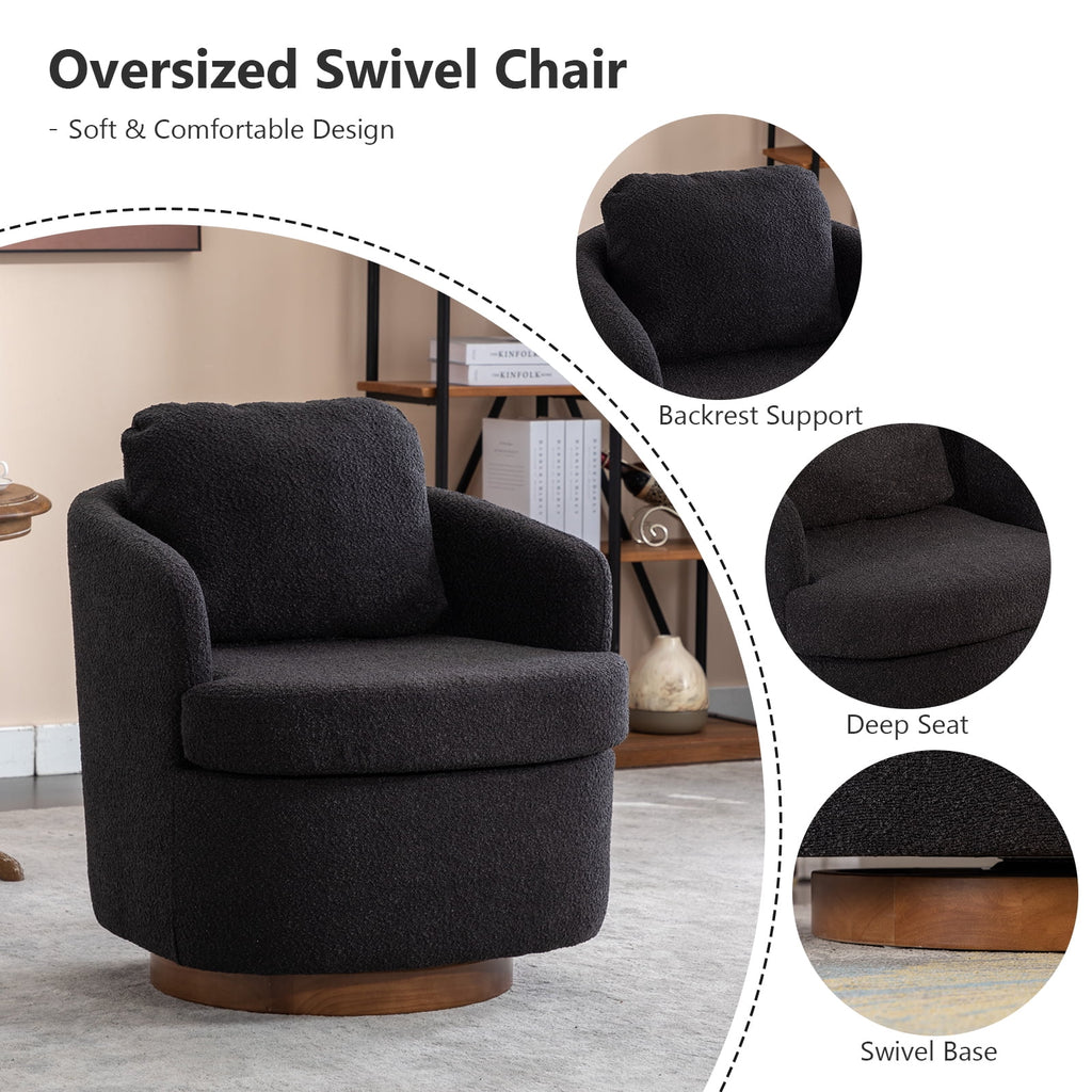 Oversized Sherpa Boucle Swivel Accent Chair N6353