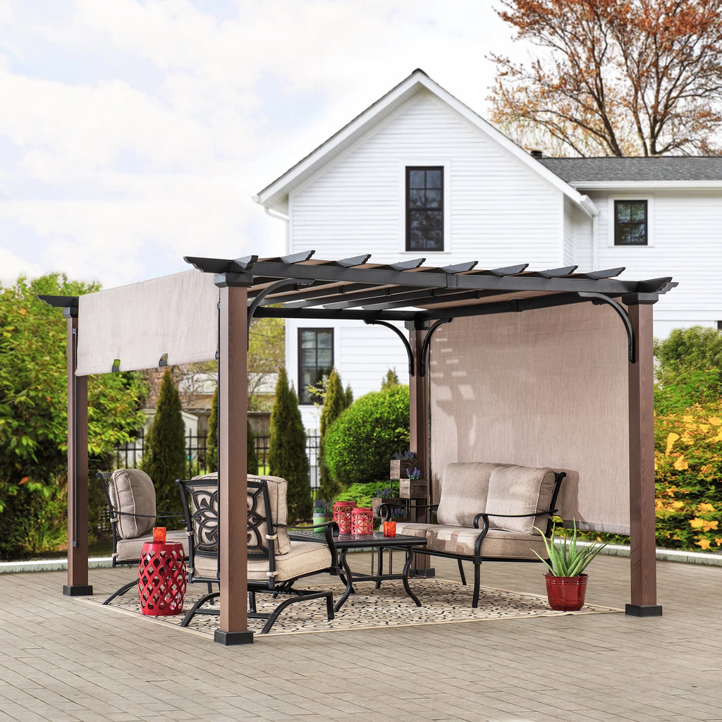 11 x 11 ft. Metal Pergola with Tan Adjustable Canopy N534105