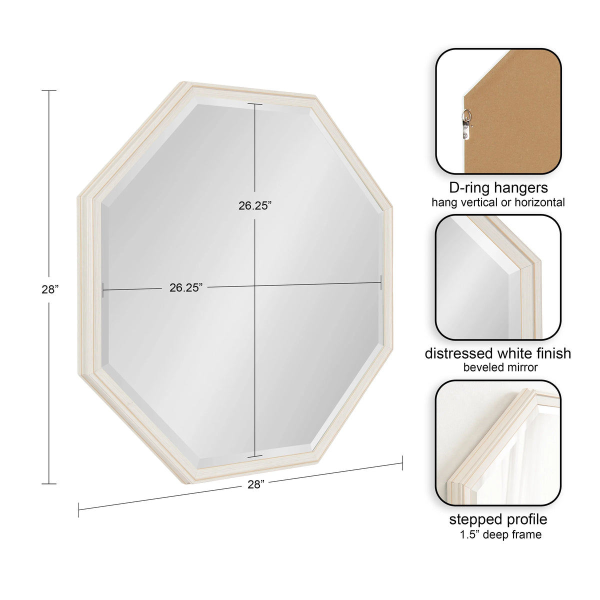 Octagon Wall Mirror with Stepped Frame and Beveled Edge Y685