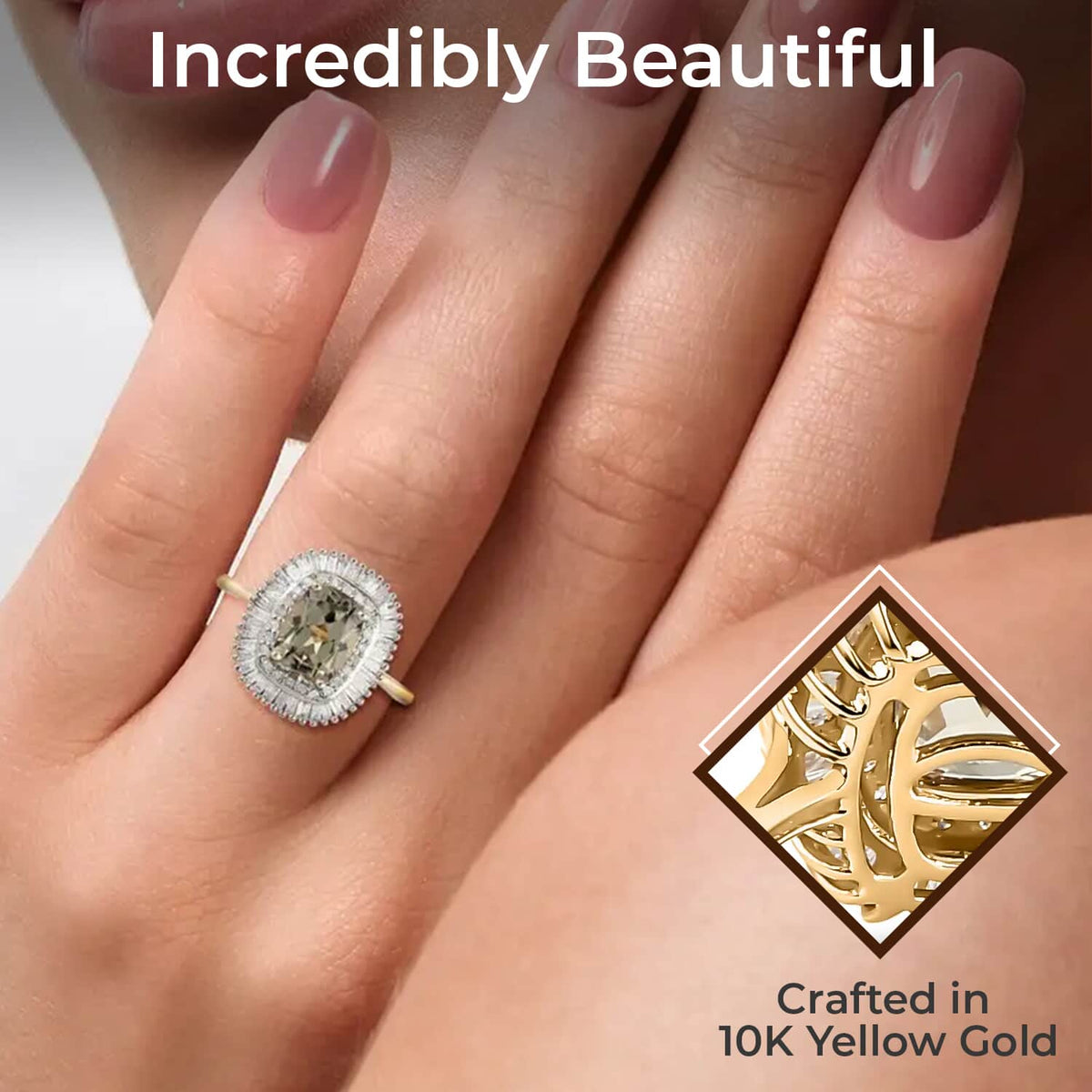10K Yellow Gold Halo Ring with White Diamond and Turkizite E56032