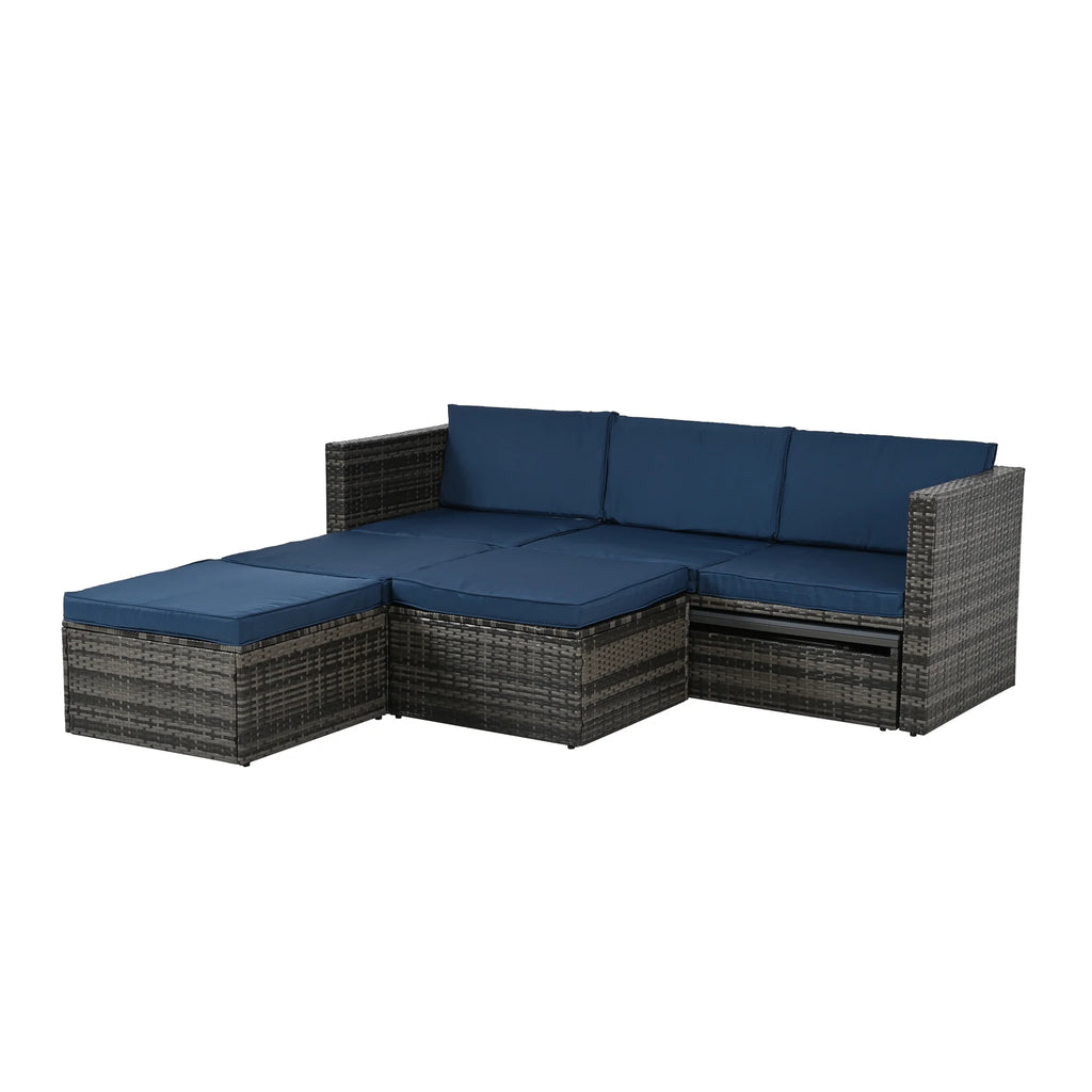 4 Piece Wicker Patio Furniture Set with 2 Ottomans & Coffee Table C53319