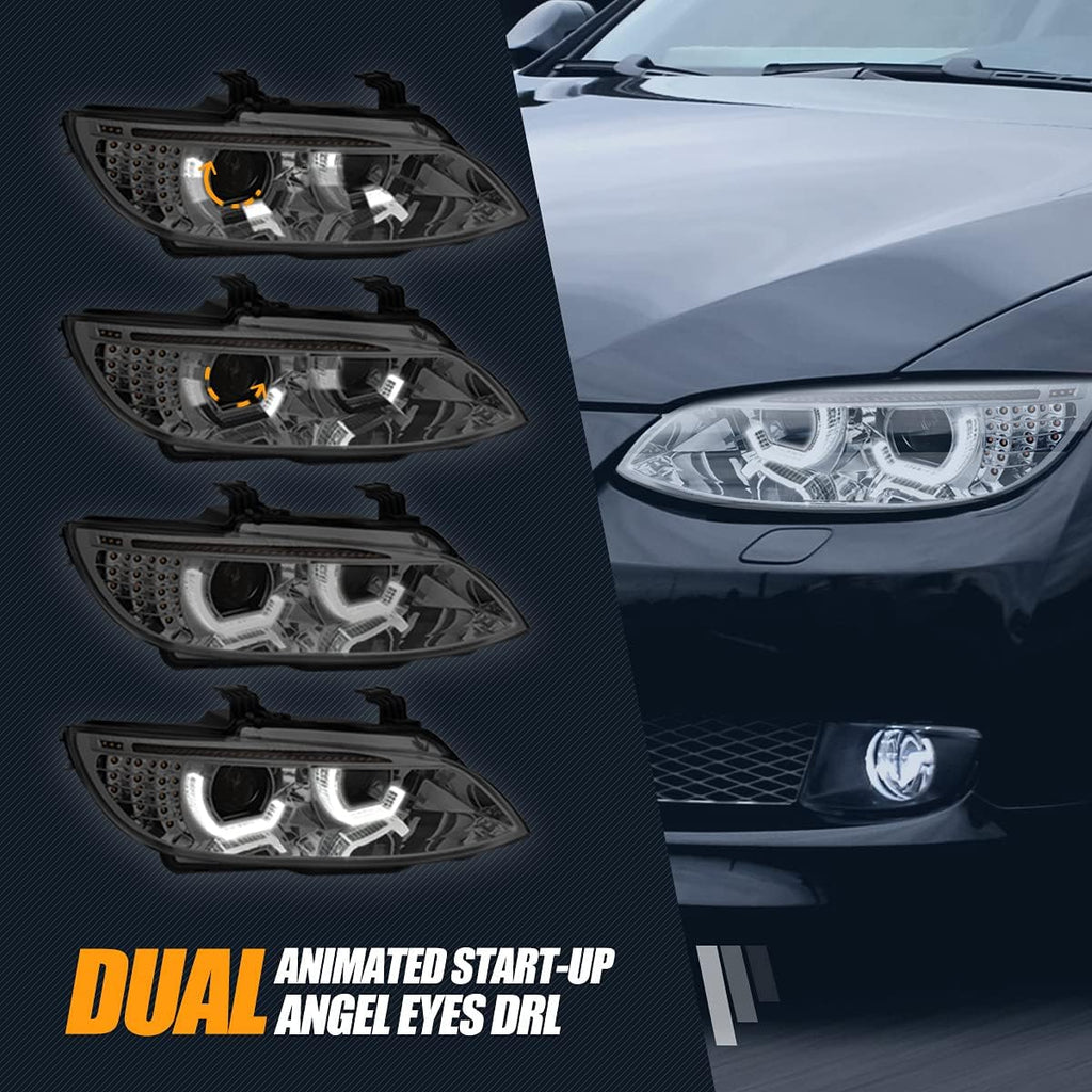 Dual Animated Start-Up Halo Sequential LED Turn Signal Projector HID Headlights, Chrome Housing P72406