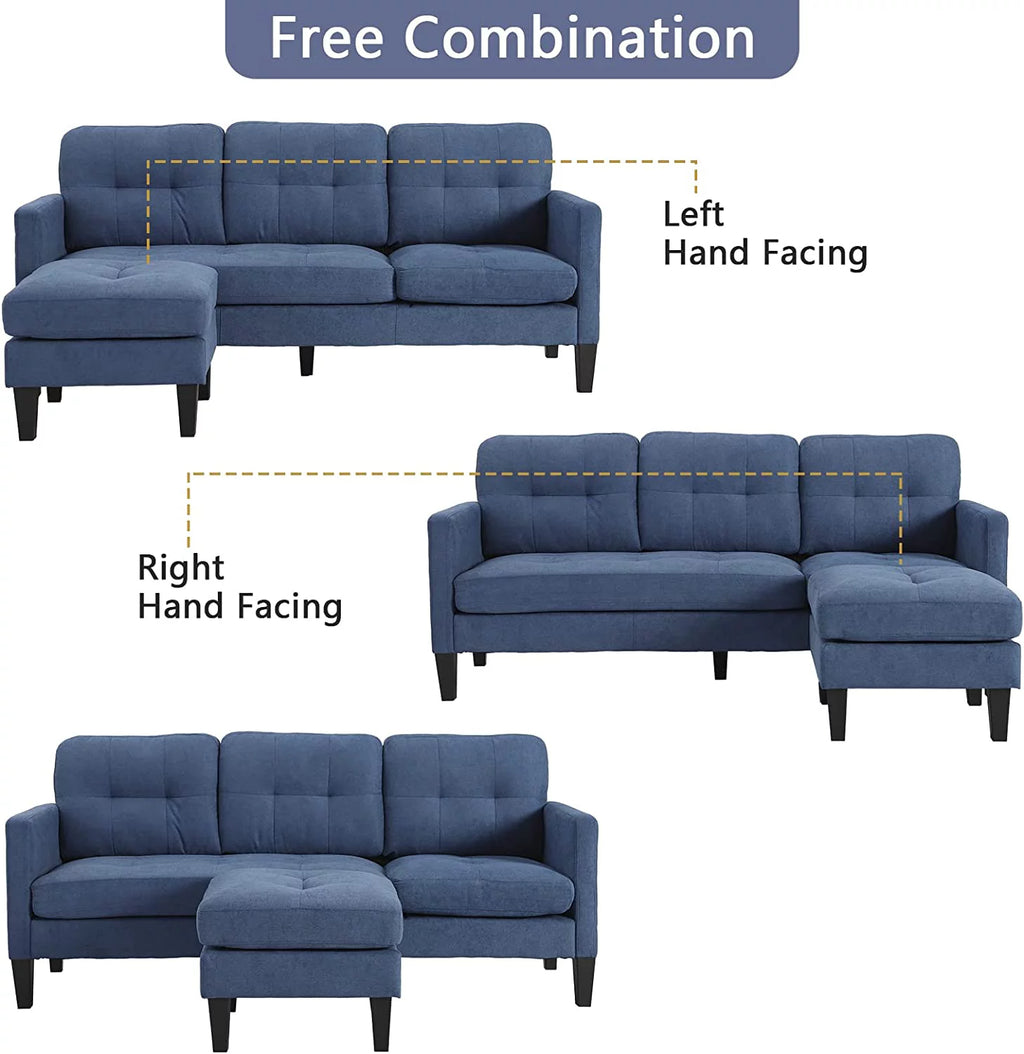 Blue L-Shaped Convertible Sectional Sofa J6658