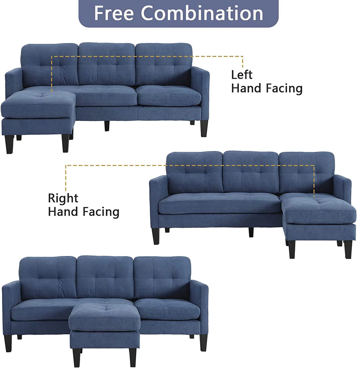 Blue L-Shaped Convertible Sectional Sofa J6658