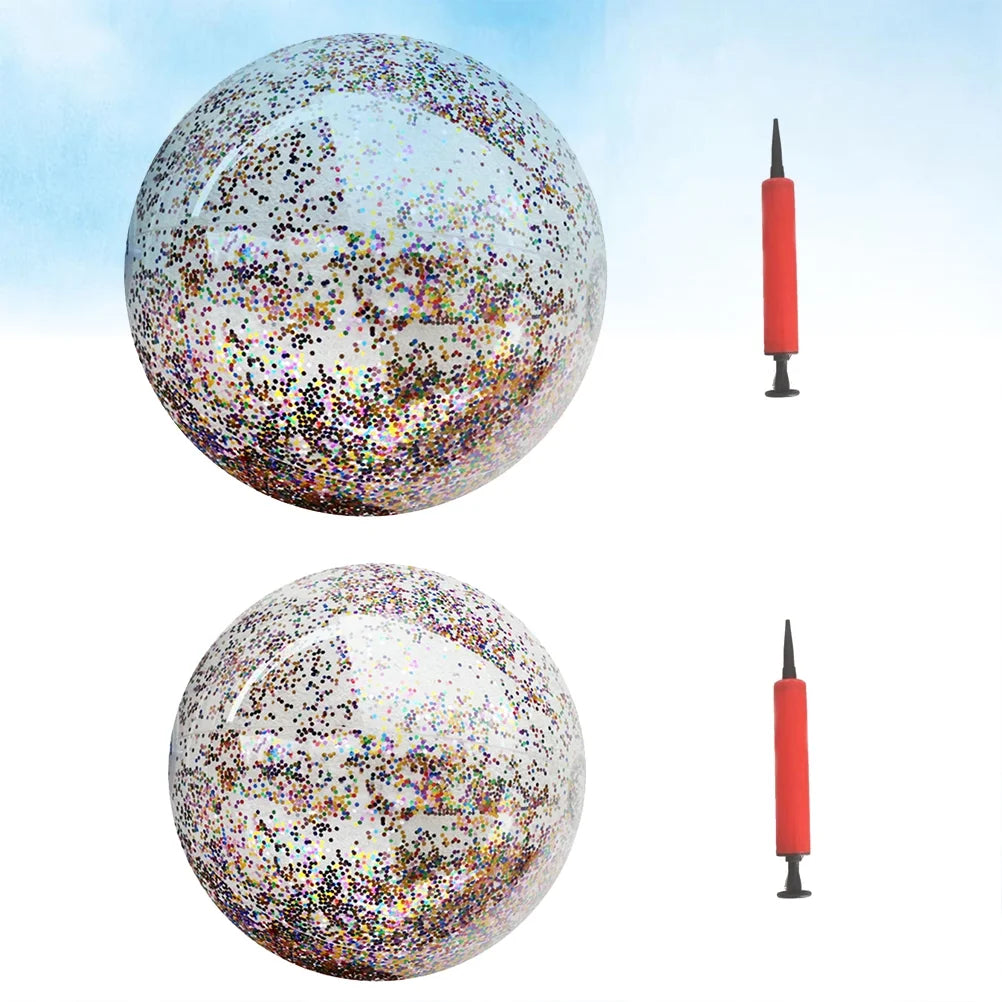 4pcs Glitter Sequin PVC Beach Balls Inflatable Toys with Pumps Q299