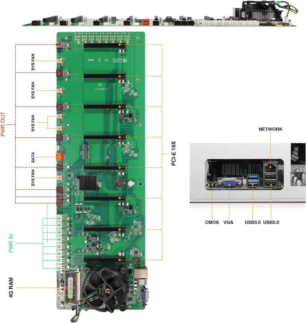 8 Ports GPU Mining Frame Case with 8 Cooling Fans K7433
