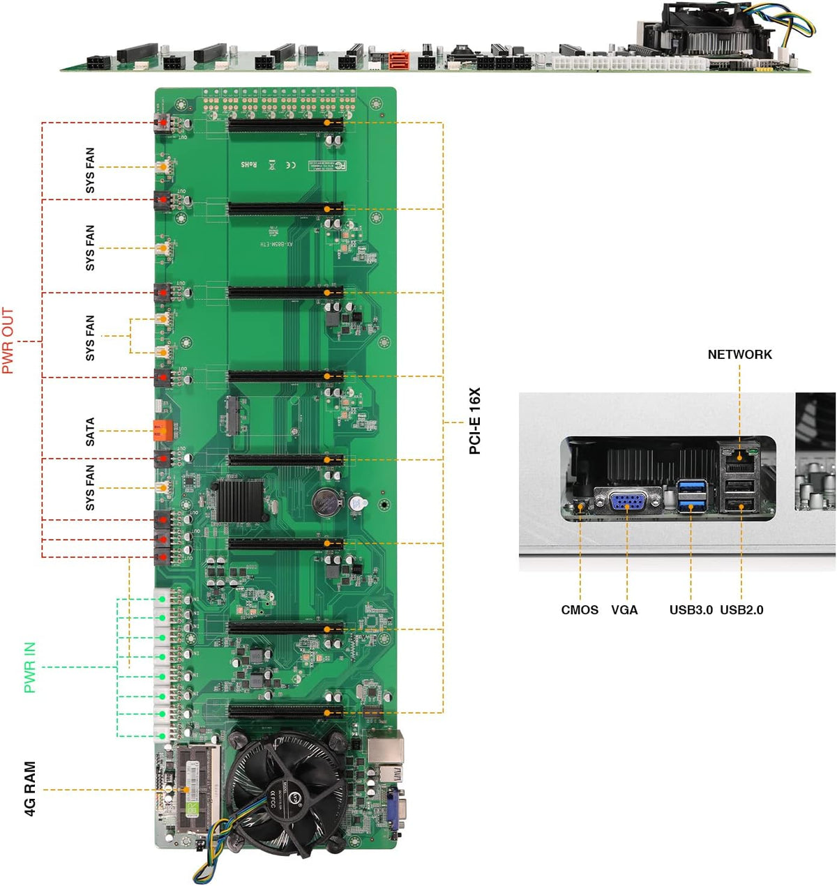 8 Ports GPU Mining Frame Case with 8 Cooling Fans K7433