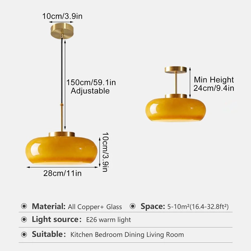 Vintage Amber Glass Semi Flush Mount Ceiling Light D6012