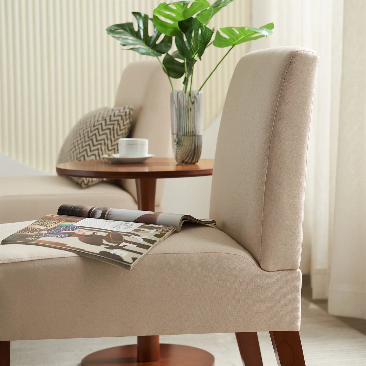 Fabric Accent Chair Set of 2 with Round Wood Table Y268075