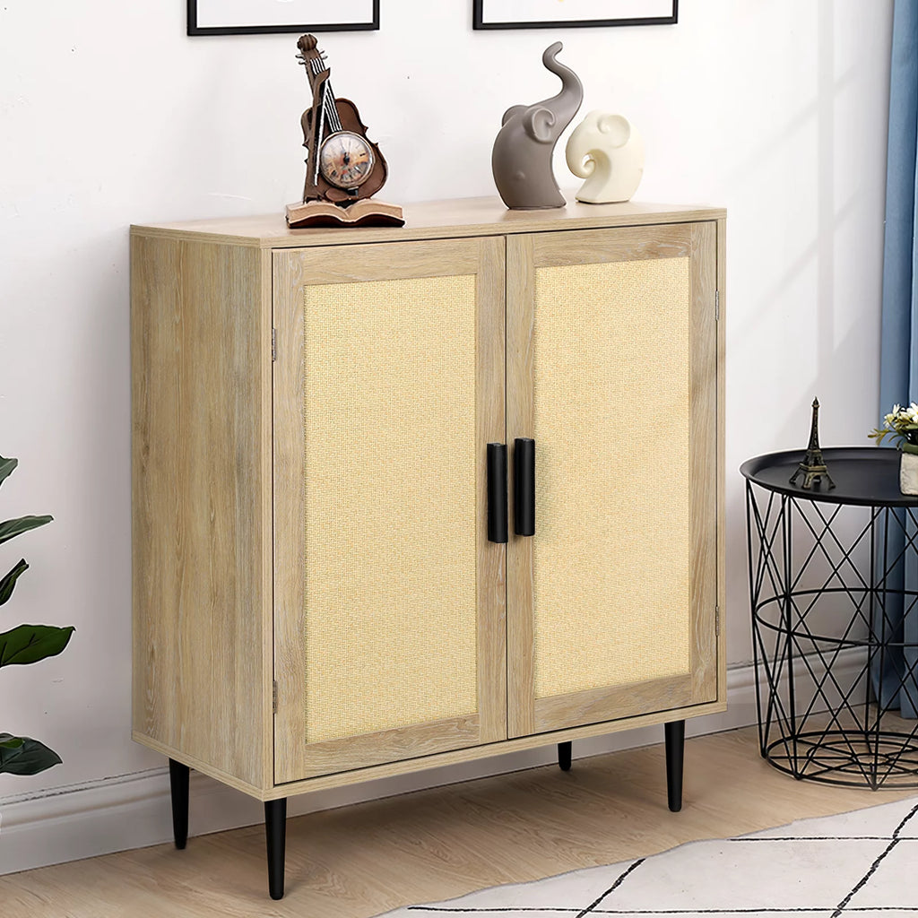 34.4'' Tall Sideboard Buffet Cabinet with Rattan Doors O102176