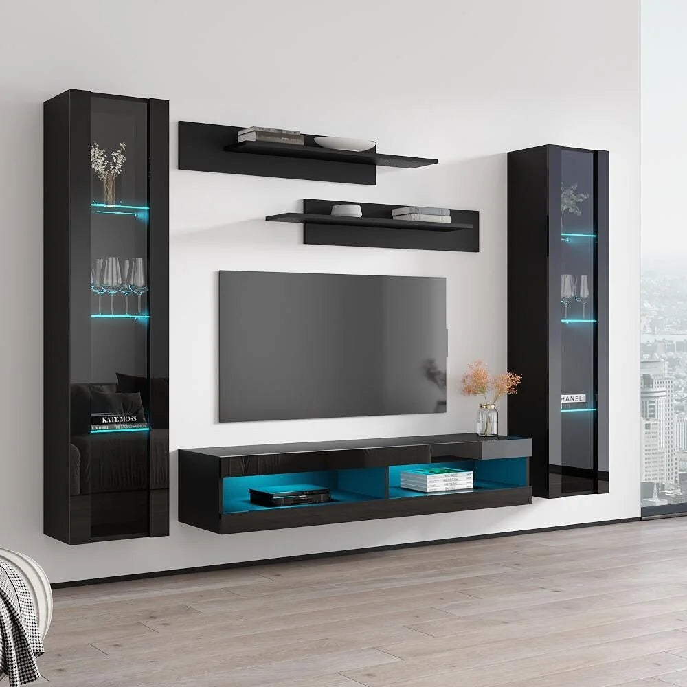 Black Wall Mounted Floating Entertainment Center S6380