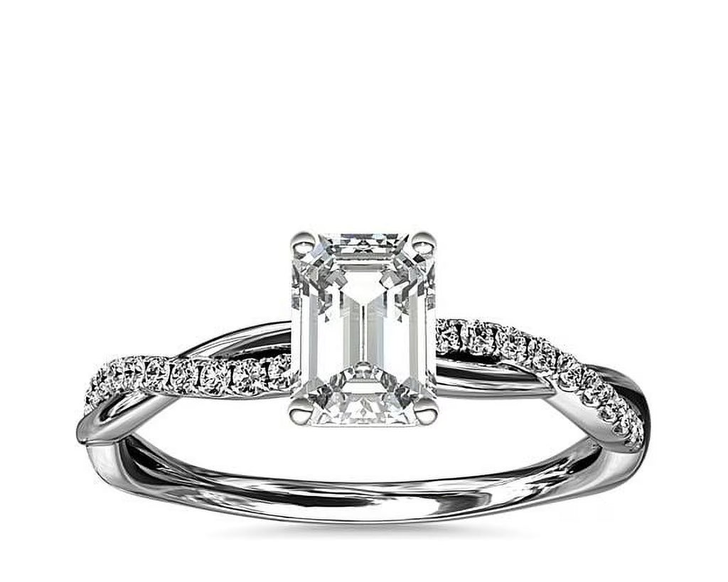 14K White Gold Emerald Solitaire Engagement Ring I59758