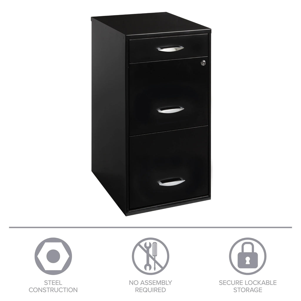 3 Drawer Letter Width Vertical File Cabinet with Pencil Drawer, Black I588
