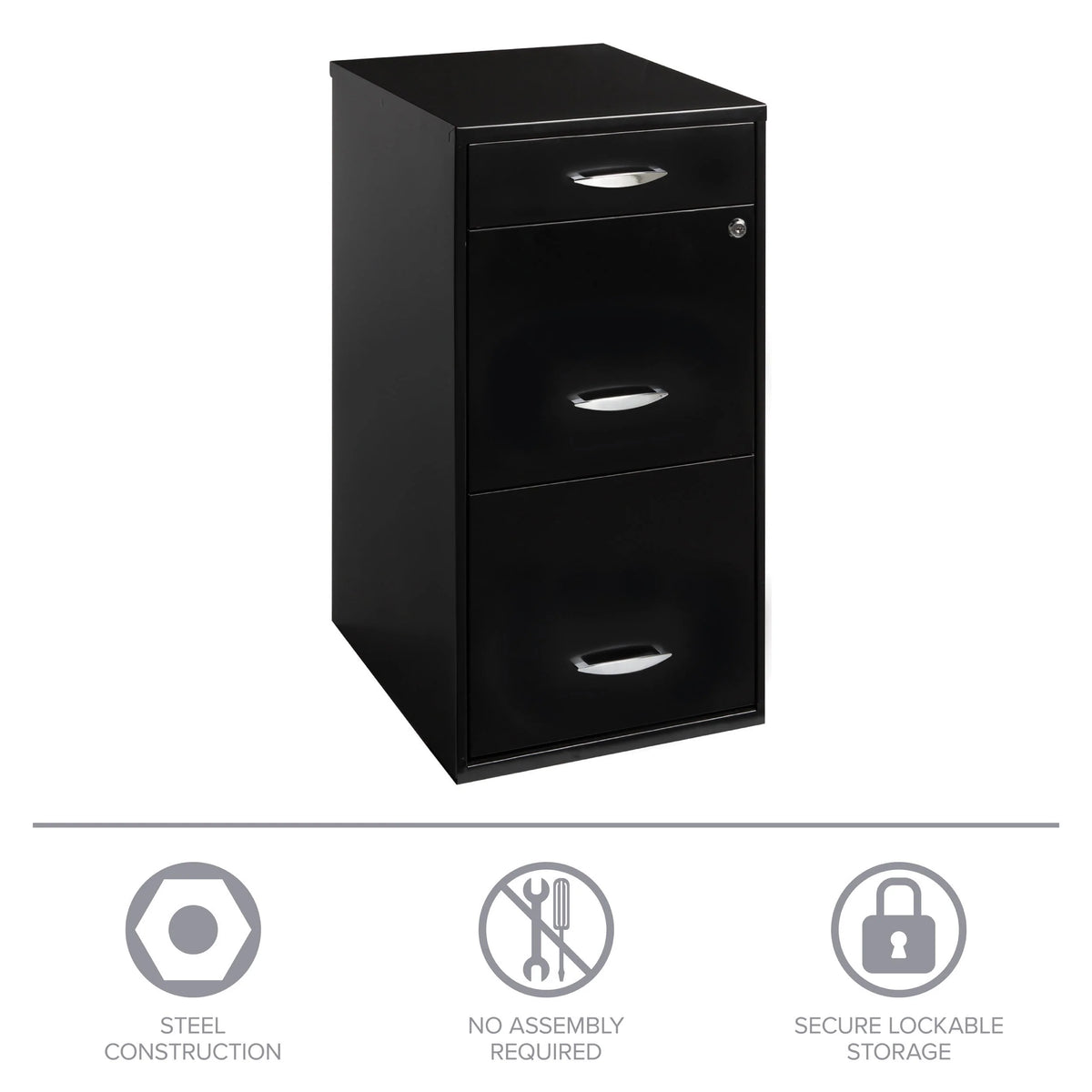 3 Drawer Letter Width Vertical File Cabinet with Pencil Drawer, Black I588