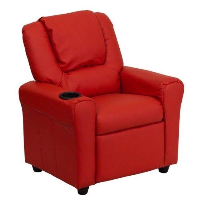 Red Vinyl Kids Recliner with Cup Holder and Headrest W6149