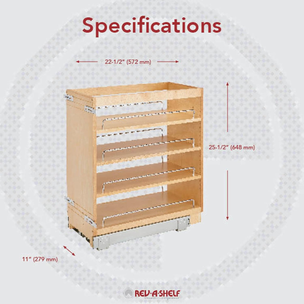 11 Inch Base Cabinet Pullout Storage Organizer with Adjustable Wood Shelves and Chrome Rails Y981