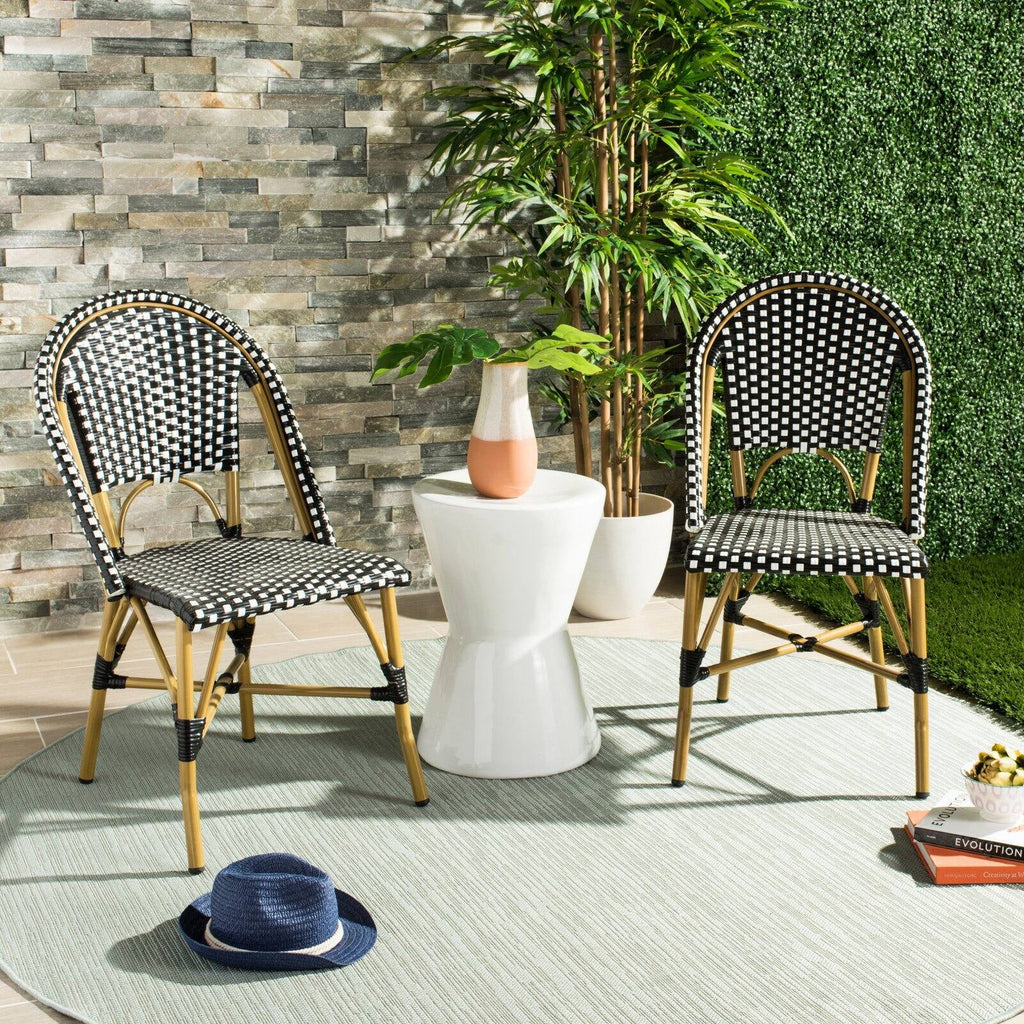 Blue White Set of 2 Outdoor Bistro Side Chair S192