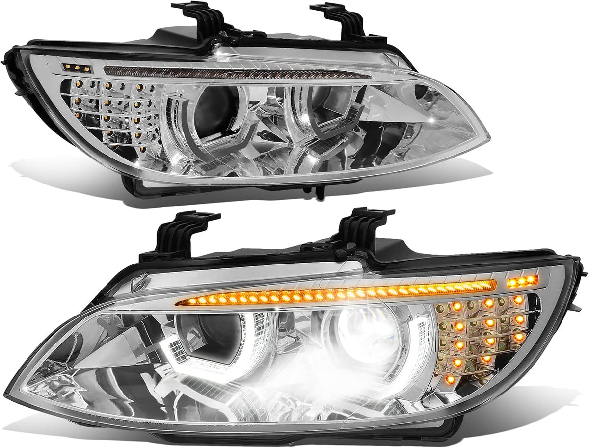 Dual Animated Start-Up Halo Sequential LED Turn Signal Projector HID Headlights, Chrome Housing P72406