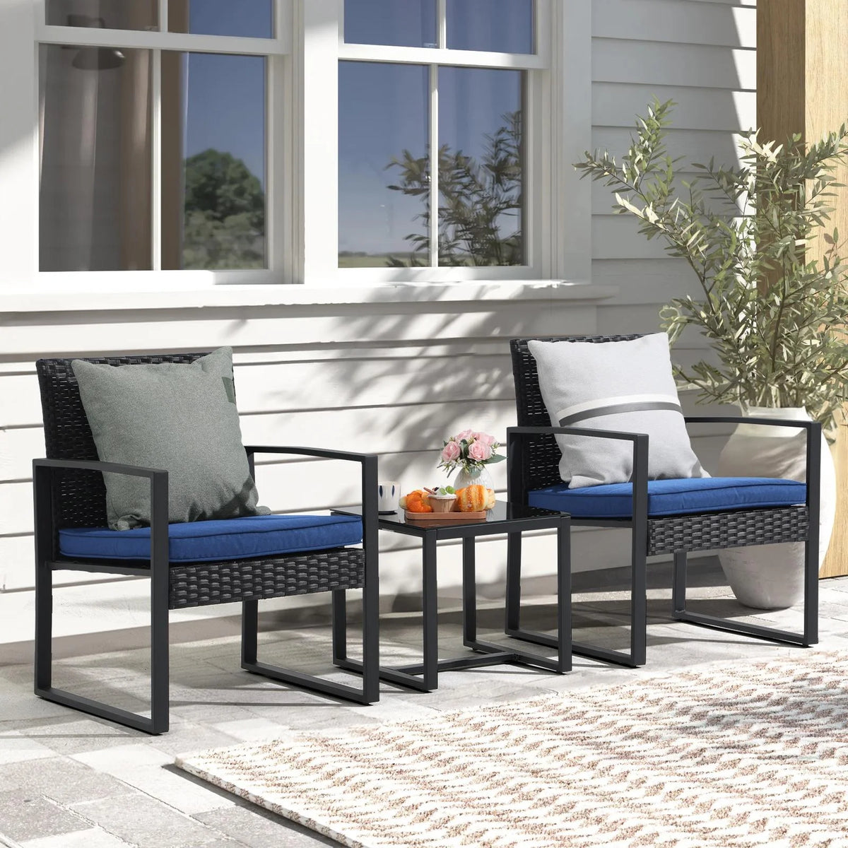 3 Piece Wicker Patio Bistro Set with Coffee Table C56494