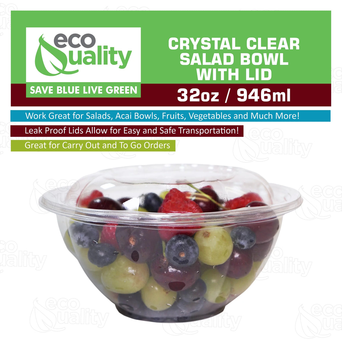 32oz Clear Disposable Salad Bowls with Lids G194515
