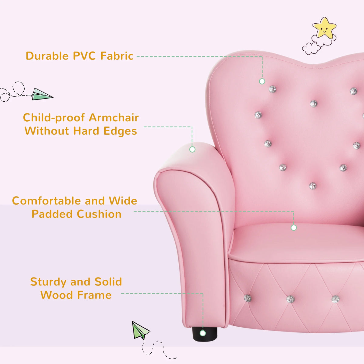 Pink Tufted Upholstered Kids Sofa Chair O213