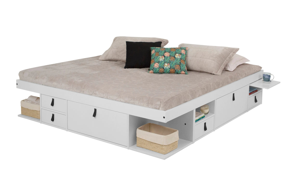 White King Size Storage Platform Bed with Drawers Z224315