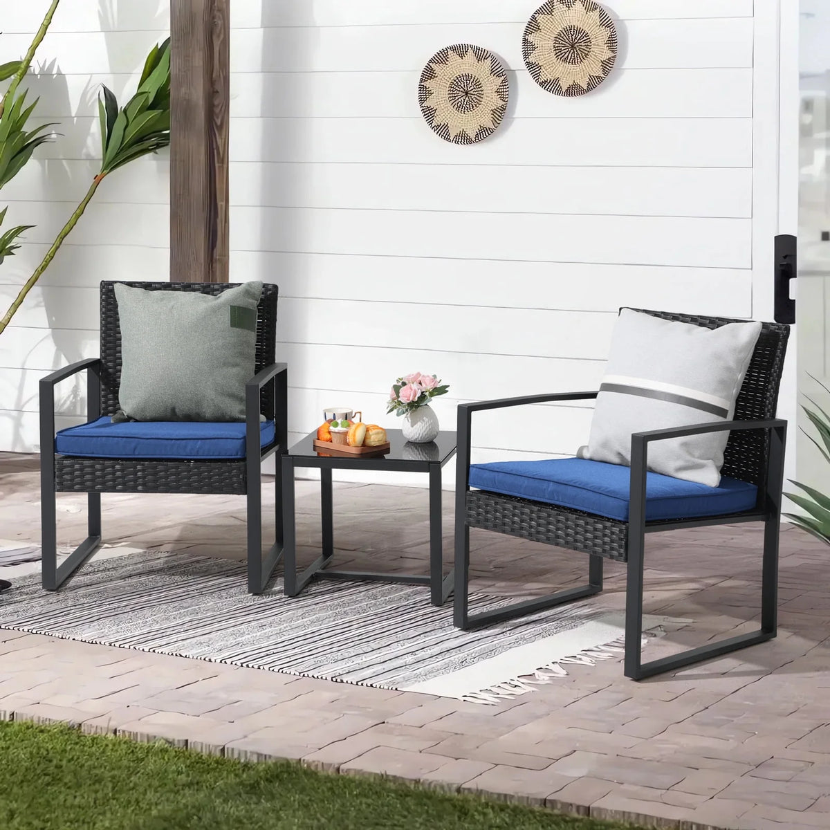 3 Piece Wicker Patio Bistro Set with Coffee Table C56494