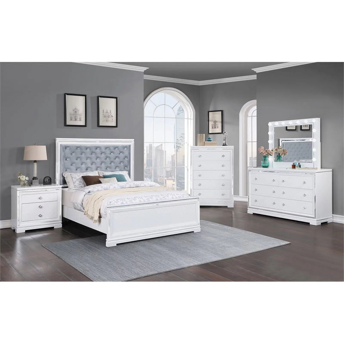 4-Piece Wood California King Bedroom Set in White F201