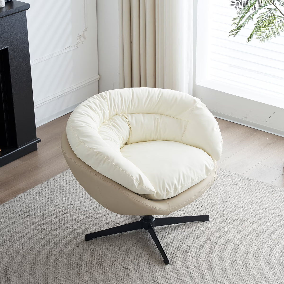 Swivel Sofa Barrel Chair, Two Tone Beige Gray and White A39999