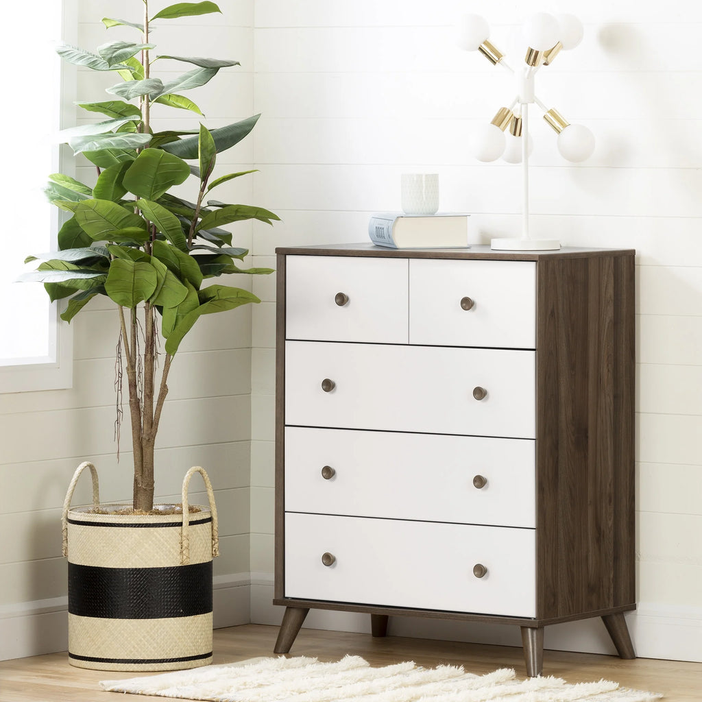 Natural Walnut and White 5-Drawer Dresser M60545
