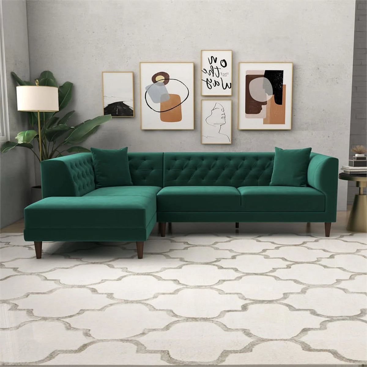 Green Velvet Corner Sectional Sofa G800728