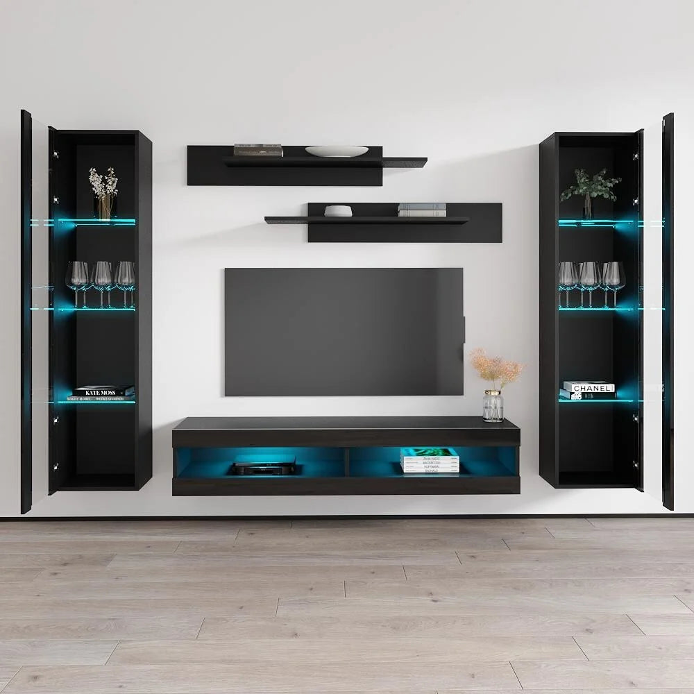 Black Wall Mounted Floating Entertainment Center S6380
