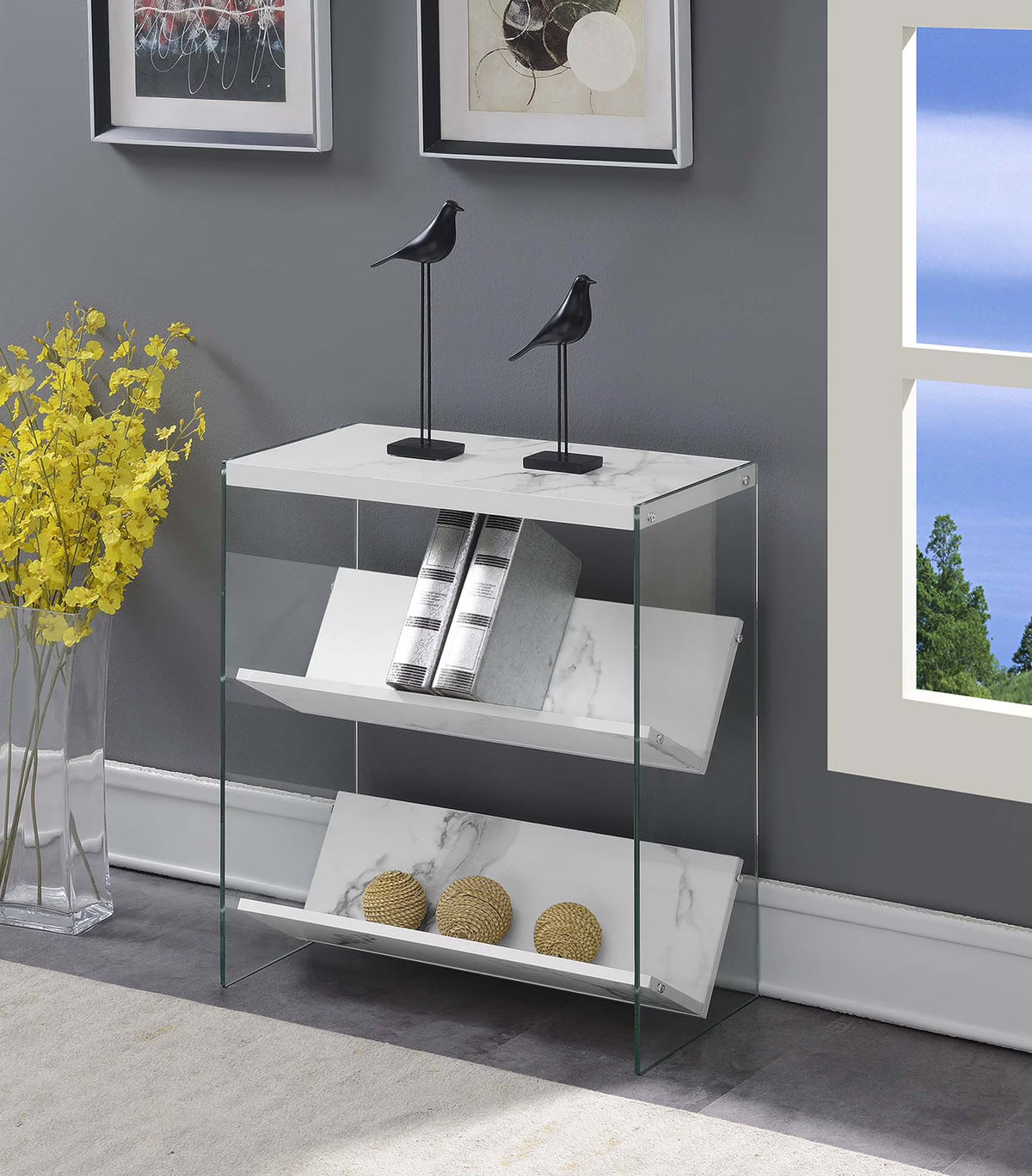 White Faux Marble Bookcase D365