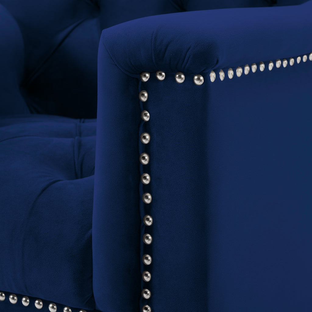 Navy Blue Velvet 3 Piece Living Room Set Y244