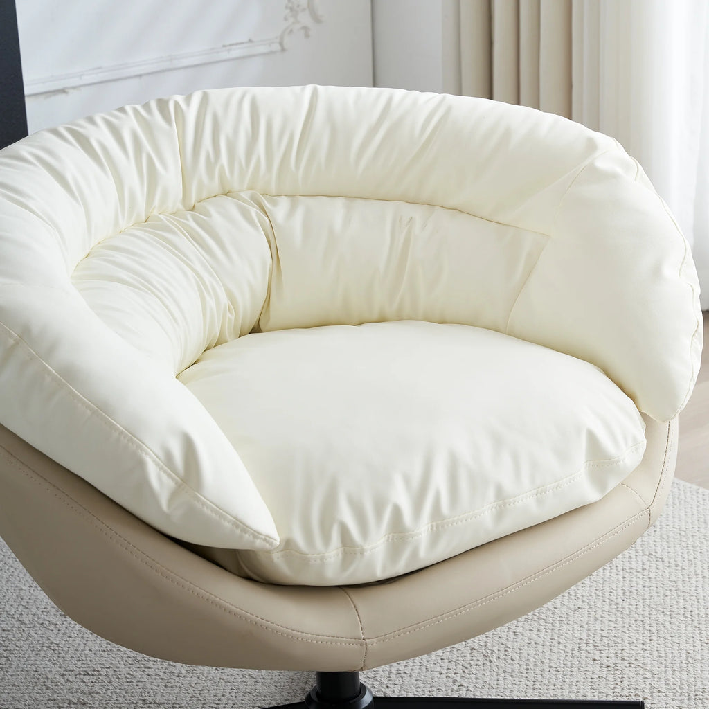 Swivel Sofa Barrel Chair, Two Tone Beige Gray and White A39999