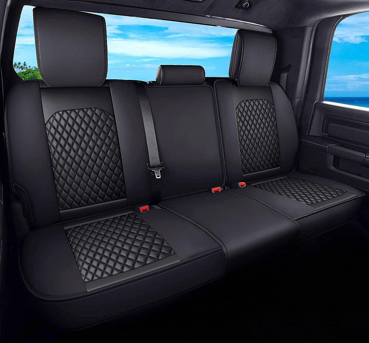 Black Waterproof Leather Car Seat Covers Full Set K90089