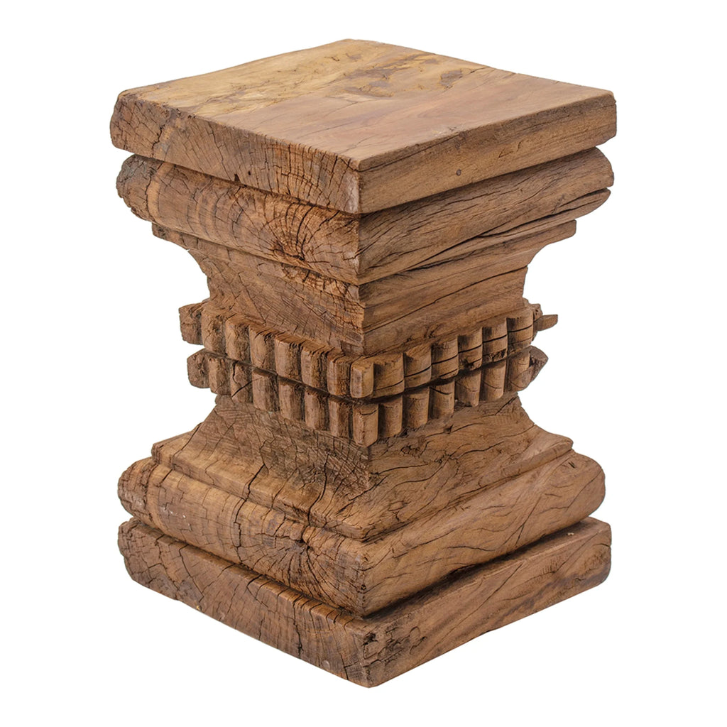 Organic Carved Wooden Pillar Stool M2943
