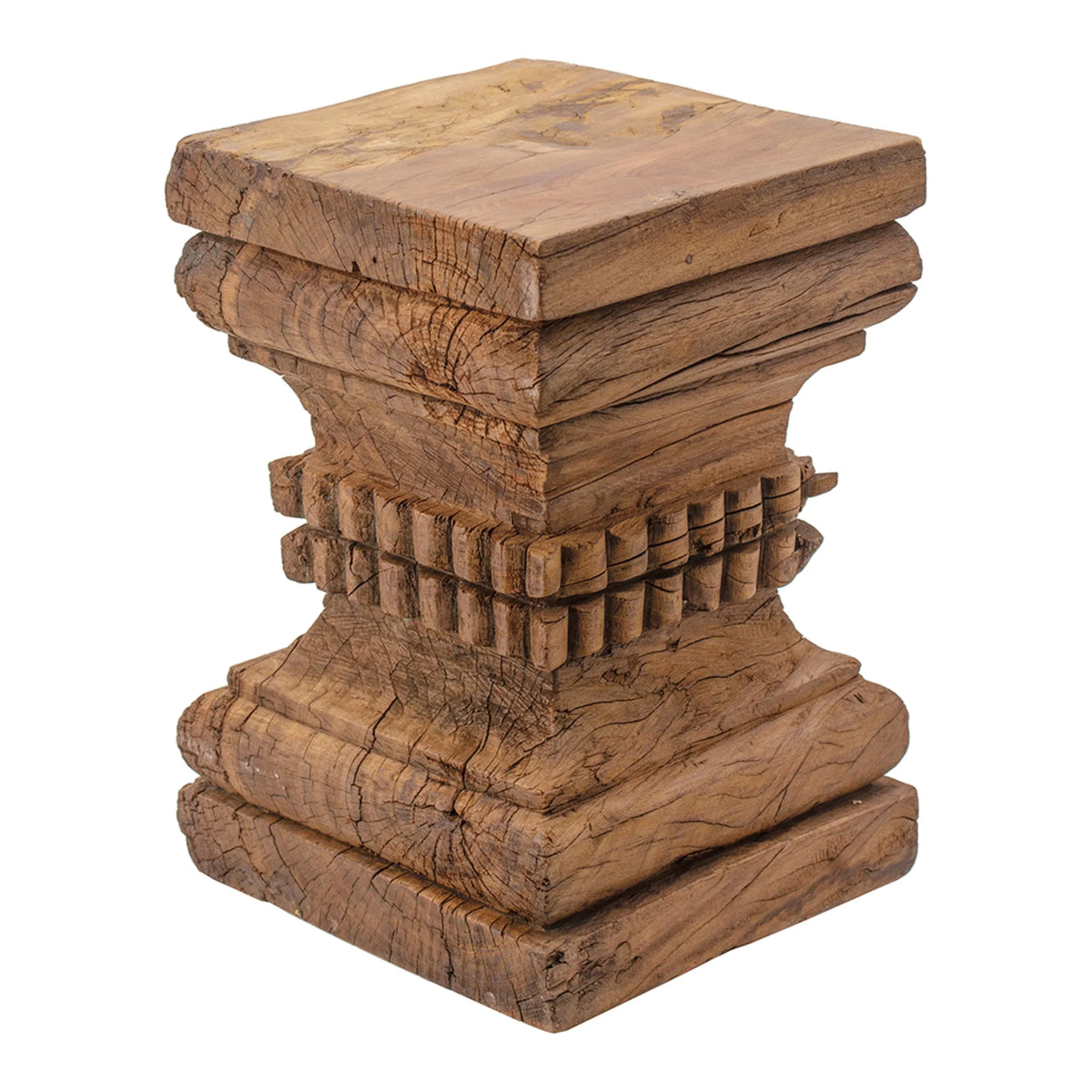 Organic Carved Wooden Pillar Stool M2943