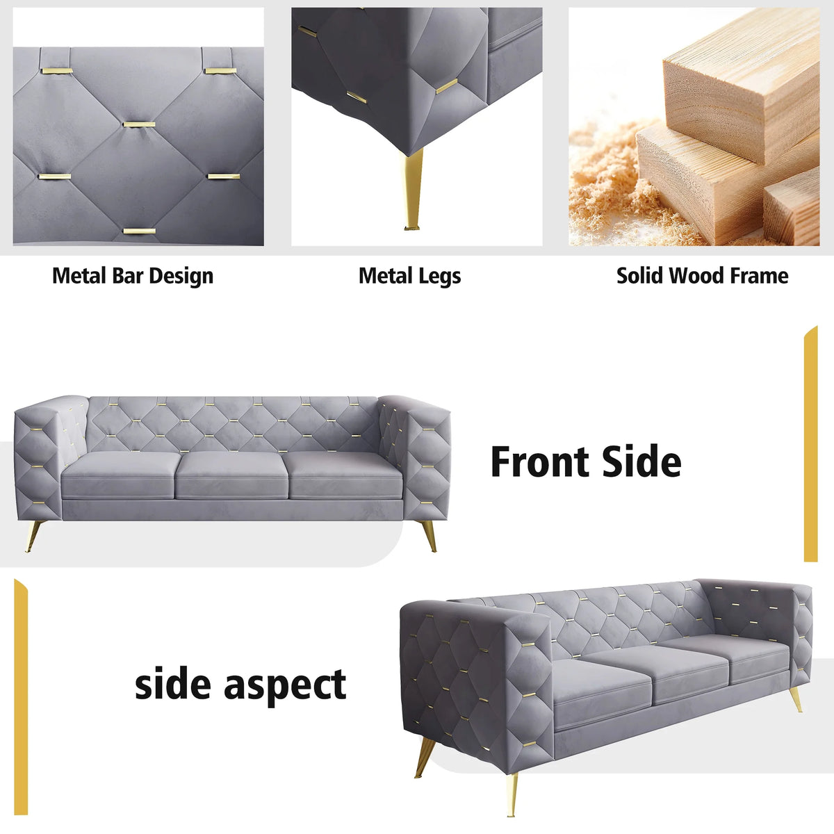 3 Piece Gray Velvet Sofa M592526