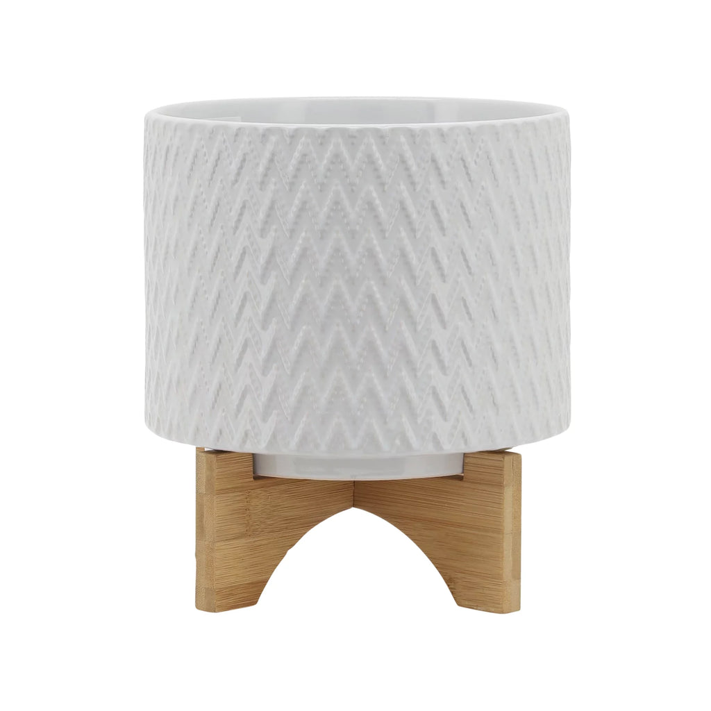 White Ceramic Chevron Planter With Stand A17057